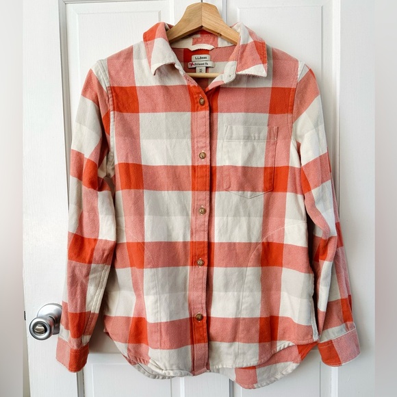 L.L. Bean Tops - LL Bean Chamois Cotton Flannel Plaid Relaxed Fit Button Up Shirt Shacket Size XS
